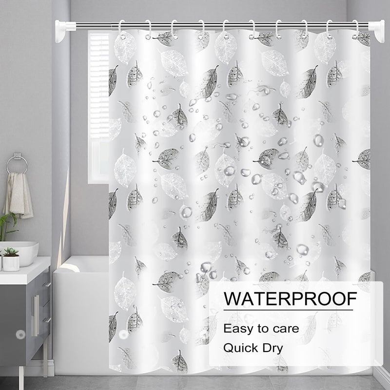 TIKABC Shower Curtain Liner, 4G PEVA Shower Liner, Plastic Waterproof Shower Curtains, with Grommet Holes and 3 Magnetic Weights(Black White Leaves) - Image 3